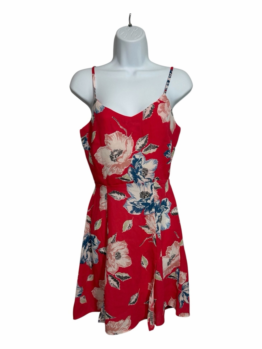 2000s Vibrant Red Floral Fit and Flare Mini Dress Size 4 Skater Skirt Summer Y2K